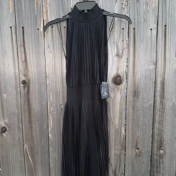 Marina Pleated Midi Dress Black Size 4 - Picture 10 of 13